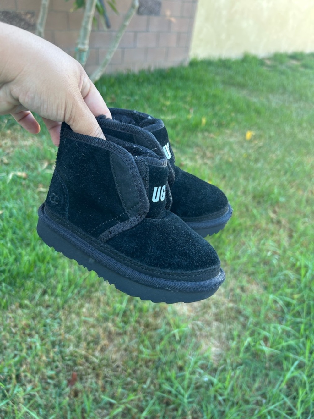 UGG Kids Black Suede Ankle Boots with Logo